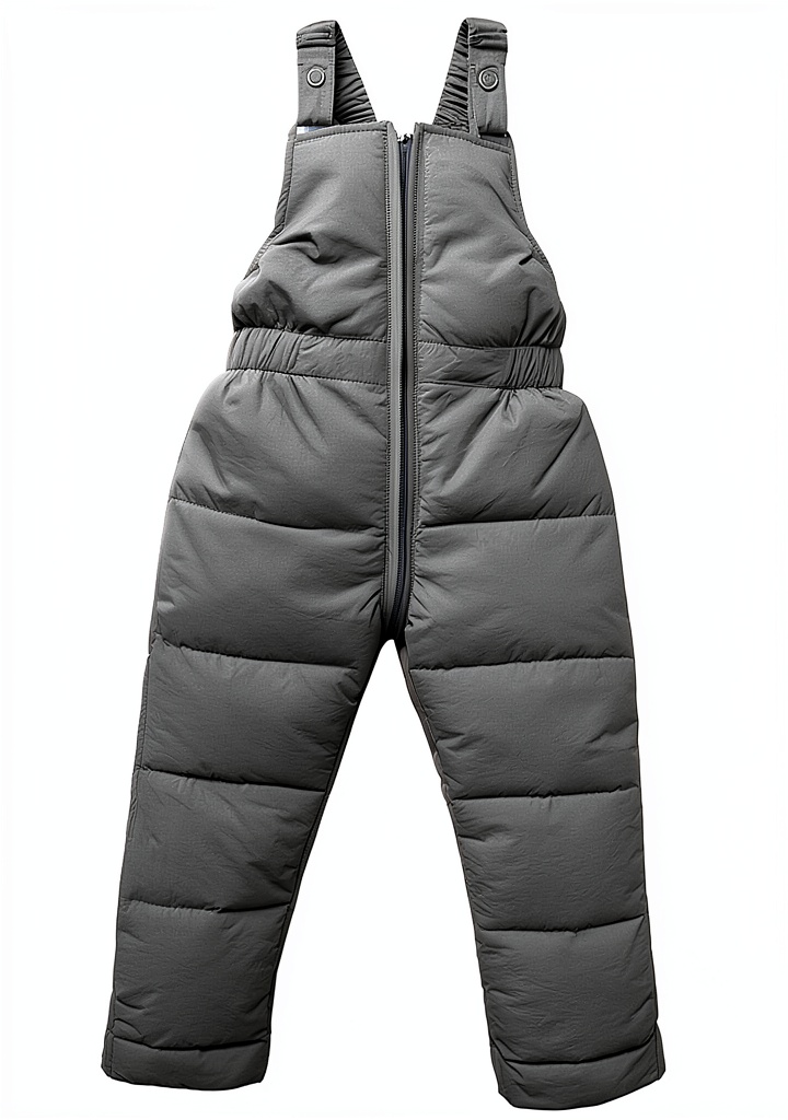 Baby girl wearing snow pants and bibs in a snowy park