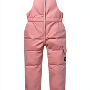 Toddler Snow Pants Polyester Elastic Suspenders Pink Black-0