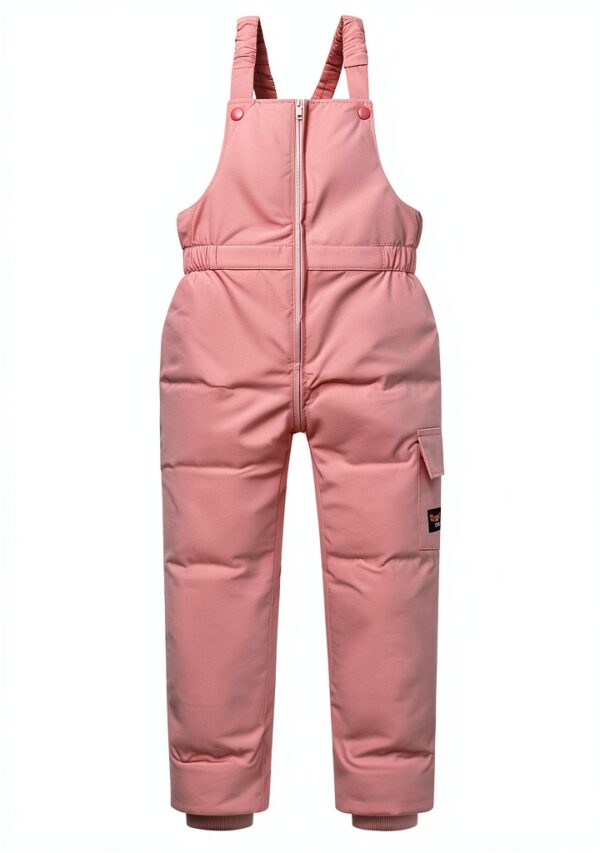 Toddler Snow Pants Polyester Elastic Suspenders Pink Black-0